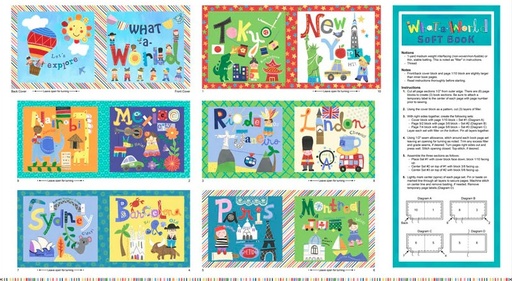 [PB-5977-PA] What a World Soft Book Panel by Jill McDonald for P&B Textiles