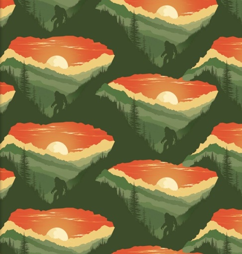 [3W-23817-GRN] Legendary Loner Mysterious Mountain Green by Jim Baldwin for 3 Wishes Fabrics