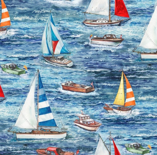 [3W-23760-BLU] Fair Winds & Following Seas Following Seas Blue by Michael Moon for 3 Wishes Fabrics