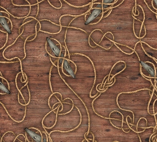 [3W-23762-BRN] Fair Winds & Following Seas Cleat Lines Brown by Michael Moon for 3 Wishes Fabrics