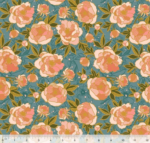 [WF-54713-5] Lush Life Wild Peonies Soft Teal from Windham Fabrics