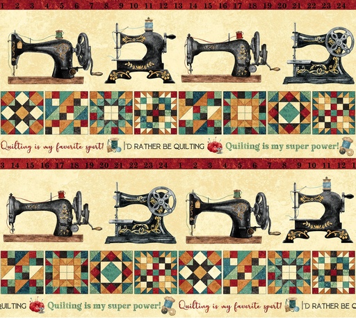 [NOR-DP28341-12] Stonehenge Stitchin' Border Stripe Antique Machines from Northcott
