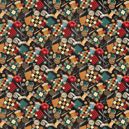 [NOR-DP28343-99] Stonehenge Stitchin' Notions Black from Northcott