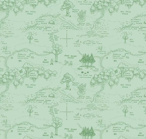 [RB-17001-GRN] Winnie The Pooh Map Green by Echo Park Paper Co. for Riley Blake Designs
