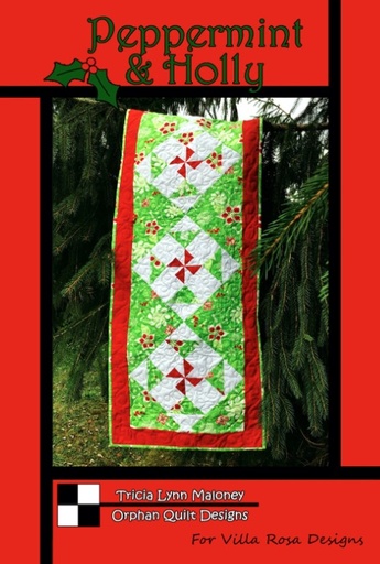 [VRD-OQ-033] Peppermint & Holly Table Runner Pattern by Tricia Lynn Maloney for Villa Rosa Designs