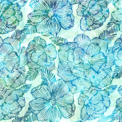 [HOF-x2621-667] Deep Blue Sea Batik Stripey Floral Light Bright from Hoffman Fabrics