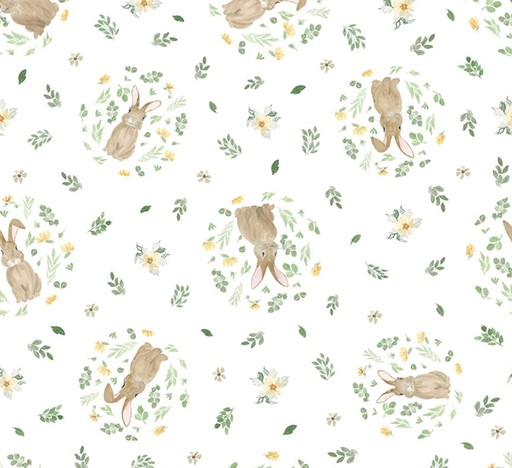 [BLAN-4485-01] Spring Serenade Bunnies in Round Foliage White from Blank Quilting