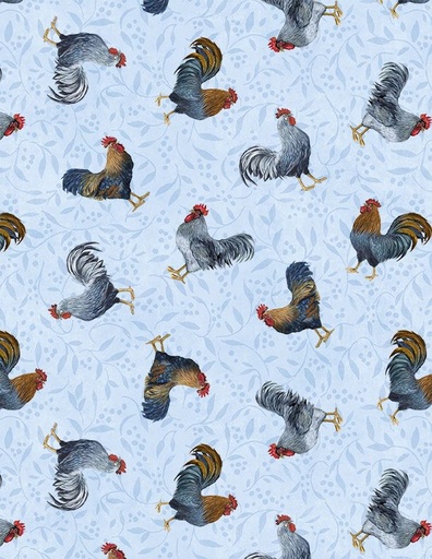 [WP-39902-442] Country Blue Rooster Toss Light Blue from Wilmington Prints