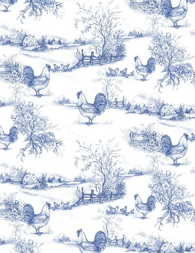 [WP-39903-144] Country Blue Rooster Toile Dark Blue on White from Wilmington Prints