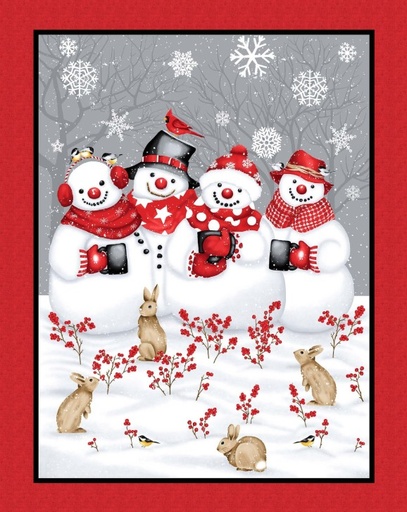 [HG-2099PMK-89] Snow Crew Minky Snowmen Panel by Barb Tourtillotte from Henry Glass Fabrics