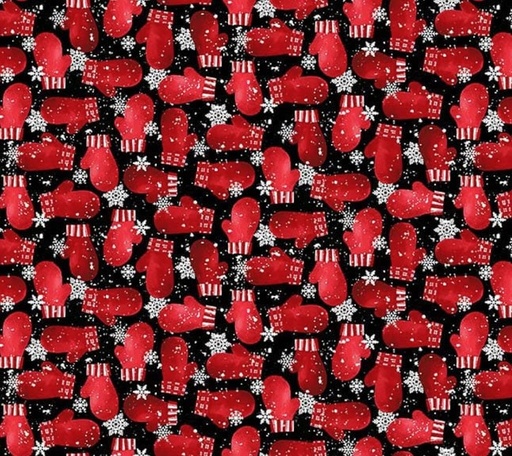 [HG-2095MK-98] Snow Crew Minky Mittens Black by Barb Tourtillotte for Henry Glass Fabrics