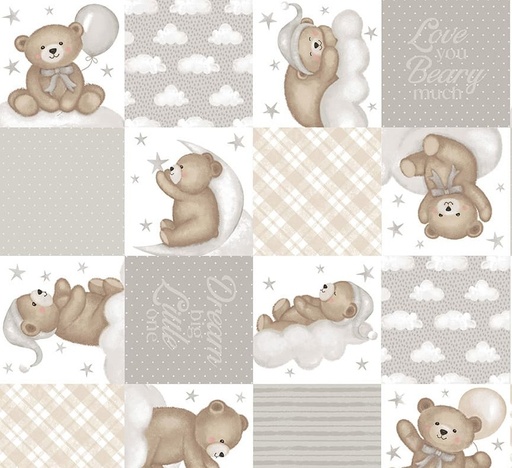 [SEF-8518-94] Sleepy Teddy Teddy Bear Patchwork Gray by Sharla Fults for Studio E Fabrics