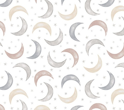 [SEF-8521-03] Sleepy Teddy Moon and Stars White by Sharla Fults for Studio E Fabrics
