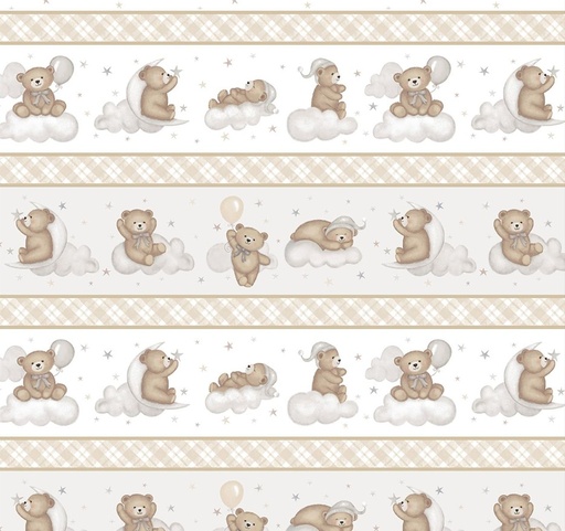 [SEF-8525-34] Sleepy Teddy Border Stripe Oatmeal/Gray by Sharla Fults for Studio E Fabrics