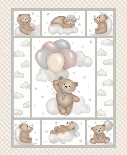 [SEF-8526P-34] Sleepy Teddy Teddy Bear Panel Oatmeal by Sharla Fults for Studio E Fabrics