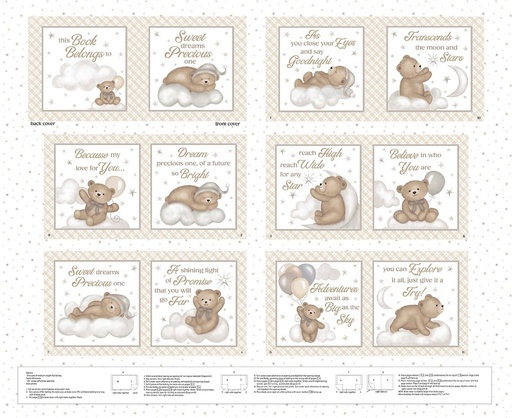 [SEF-8527P-34] Sleepy Teddy Sweet Dreams Precious One Soft Book Panel by Sharla Fults for Studio E Fabrics