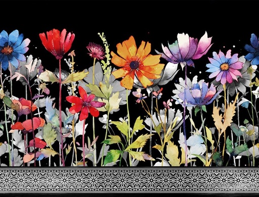 [ITB-1BDN-1] Blooming Day & Night Border Black by Jason Yenter for In The Beginning Fabrics