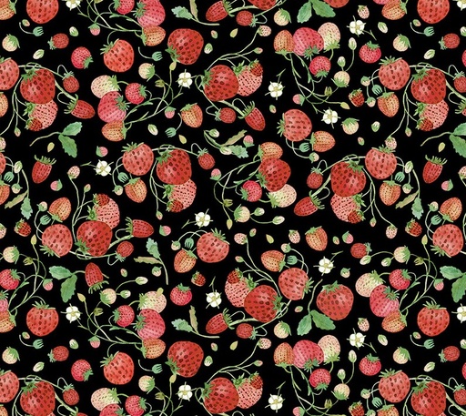 [WF-54772D-3] Forest Fruits Strawberries Black by Betsy Olmsted for Windham Fabrics