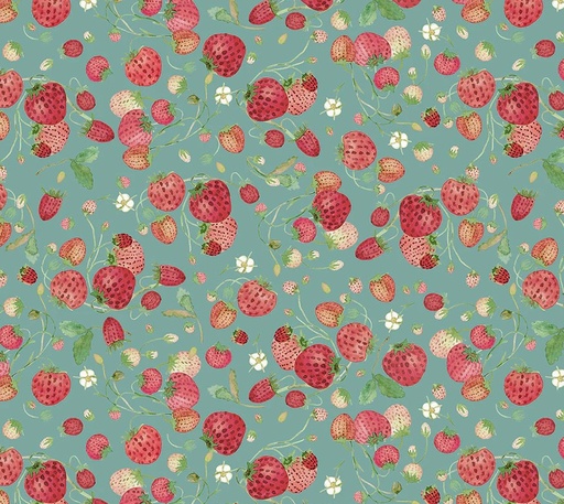 [WF-54772D-5] Forest Fruits Strawberries Teal by Betsy Olmsted for Windham Fabrics