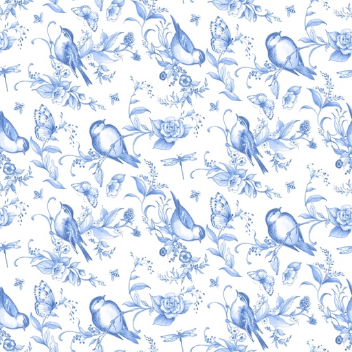 [LUM-105-004-055] Amalfi Coast Birds & Bees Blue on White from Lumin Fabrics
