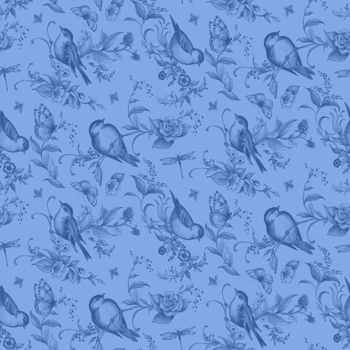 [LUM-105-004-555] Amalfi Coast Birds & Bees Dark Blue on Blue from Lumin Fabrics