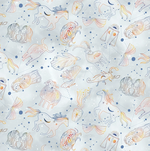 [PB-05987-LST] Celestial Seasons Astrology Symbols Light Blue from P&B Textiles