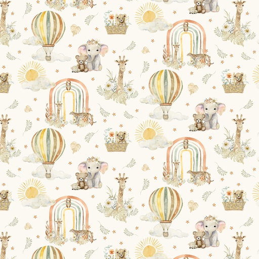 [PB-06117-E] Mini Menagerie Wild Animal Allover Cream from P&B Textiles