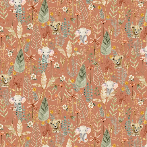 [PB-06118-DJ] Mini Menagerie Packed Animals Allover Dark Orange from P&B Textiles