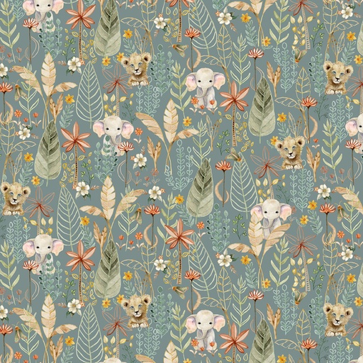 [PB-06118-DT] Mini Menagerie Packed Animals Allover Dark Teal from P&B Textiles