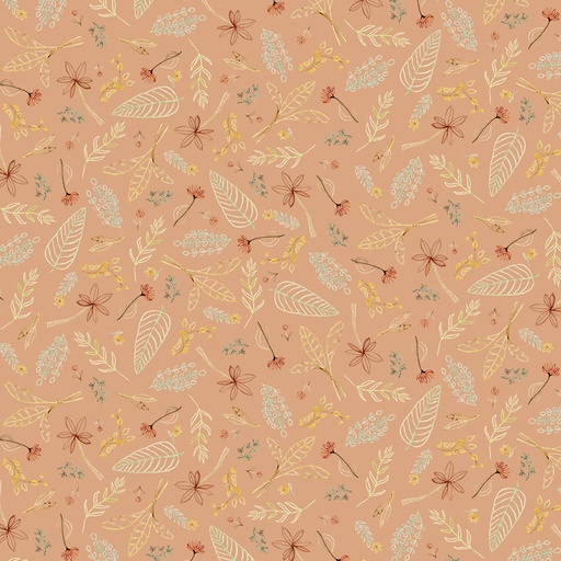 [PB-06119-J] Mini Menagerie Tossed Leaves Orange from P&B Textiles