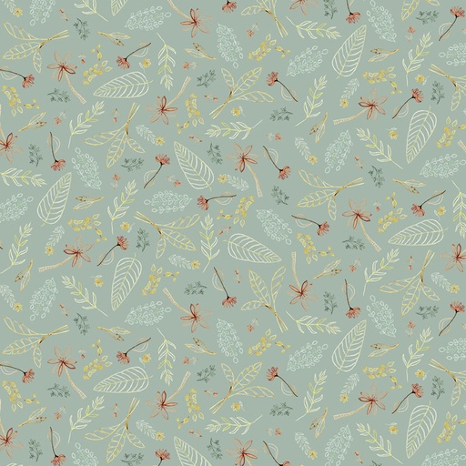 [PB-06119-T] Mini Menagerie Tossed Leaves Teal from P&B Textiles