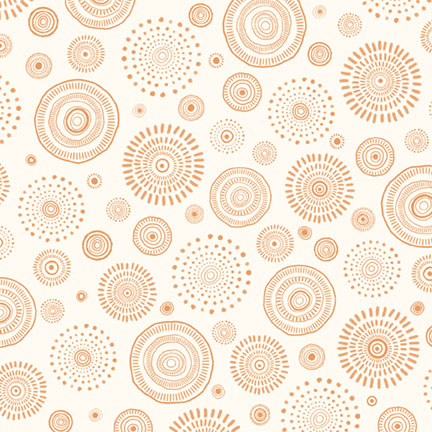 [PB-06121-EJ] Mini Menagerie Tossed Geo Wheels Orange on Cream from P&B Textiles