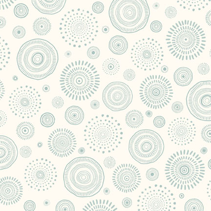 [PB-06121-ET] Mini Menagerie Tossed Geo Wheels Teal on Cream from P&B Textiles