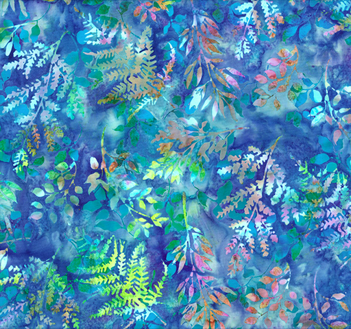[HOF-X2627-718] Bali Electric Slide Batik Leafy Branches Mermaid from Hoffman Fabrics