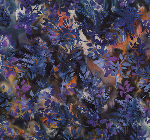 [HOF-X2627-658] Bali Dandelions at Dusk Batik Leafy Branches Electric Purple from Hoffman Fabrics