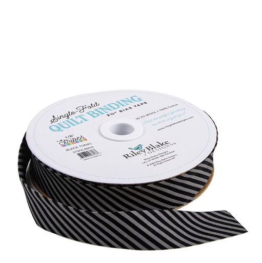 [RB-STSFB-48818] Single-Fold Quilt Binding 2 1/2" Bias Tape Diagonal Stripe Black Tonal from Riley Blake