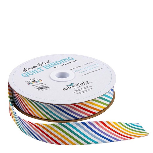 [RB-STSFB-48810] Single-Fold Quilt Binding 2 1/2" Bias Tape Diagonal Stripe Rainbow from Riley Blake