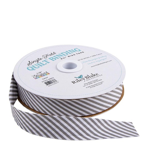 [RB-STSFB-48803] Single-Fold Quilt Binding 2 1/2" Bias Tape Diagonal Stripe Gray from Riley Blake