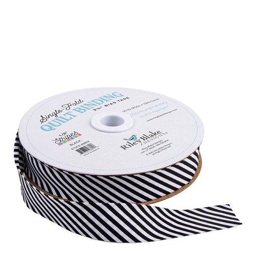 [RB-STSFB-48802] Single-Fold Quilt Binding 2 1/2" Bias Tape Diagonal Stripe Black from Riley Blake
