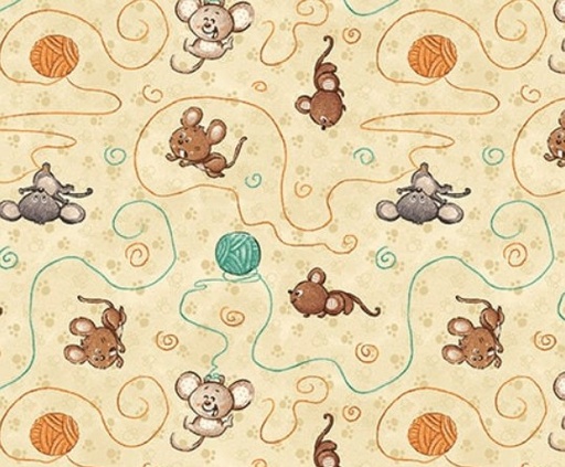 [BLAN-4423-43] Cat Hair Don't Care Playful Mice Tan by Nidhi Wadhwa for Blank Quilting