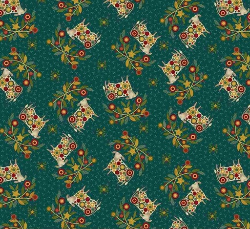 [HG-2002-77] Pennyberry Farm Bust a Moove Deep Teal by Kim Diehl for Henry Glass