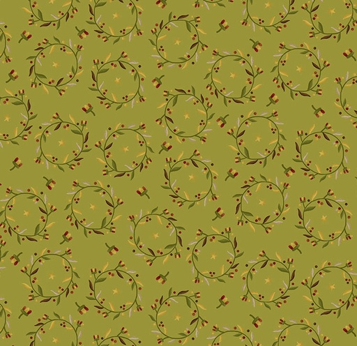 [HG-2008-66] Pennyberry Farm Wreaths in Thyme Green by Kim Diehl for Henry Glass