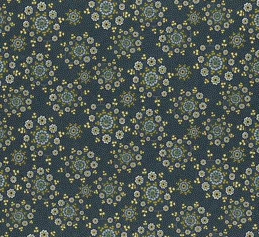 [HG-2289-77] Love Struck Daisy Wreaths Navy by Kim Diehl for Henry Glass