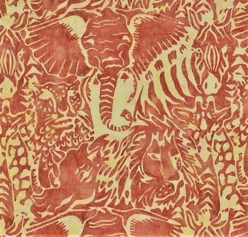 [BT-5505] Summer Safari Batiks Packed Elephants and Rhinos Orange from Batik Textiles