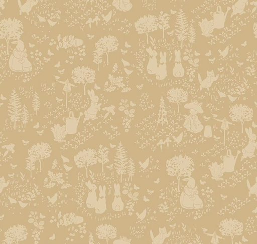[RB-C17251-TAN] Peter Rabbit and Benjamin Bunny Tonal Garden Tan from Riley Blake