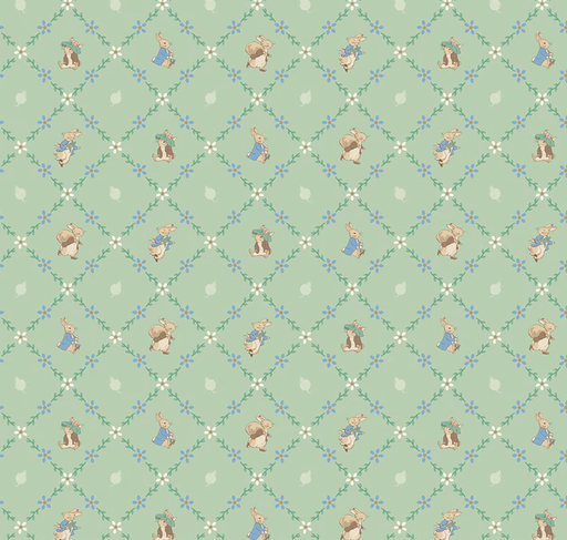 [RB-C17254-GREEN] Peter Rabbit and Benjamin Bunny Lattice Green from Riley Blake