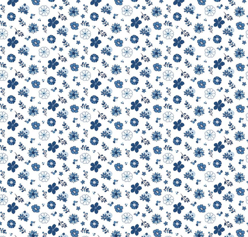 [RB-17122-WHITE] Blue Blooms and Threads Floral White from Riley Blake