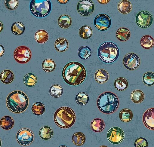 [RB-13292-BLUE] National Parks Emblems Blue by Anderson Design Group for Riley Blake Designs