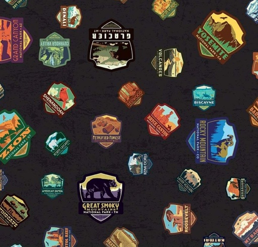 [RB-C8782-BLK] National Parks Patches Black by Anderson Design Group for Riley Blake Designs