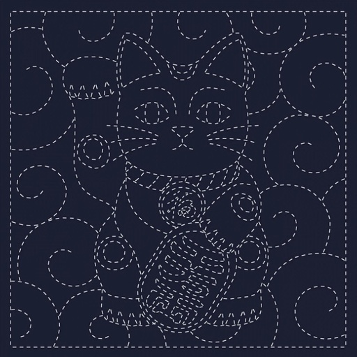 [QH-KF2025-45] Sashiko Cloth Panel Maneki-Neko from QH Textiles